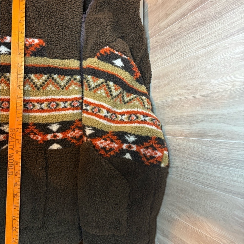 GiGiO Brown Fleece Sherpa Jacket with Tribal Pattern USA - Picture 11 of 11